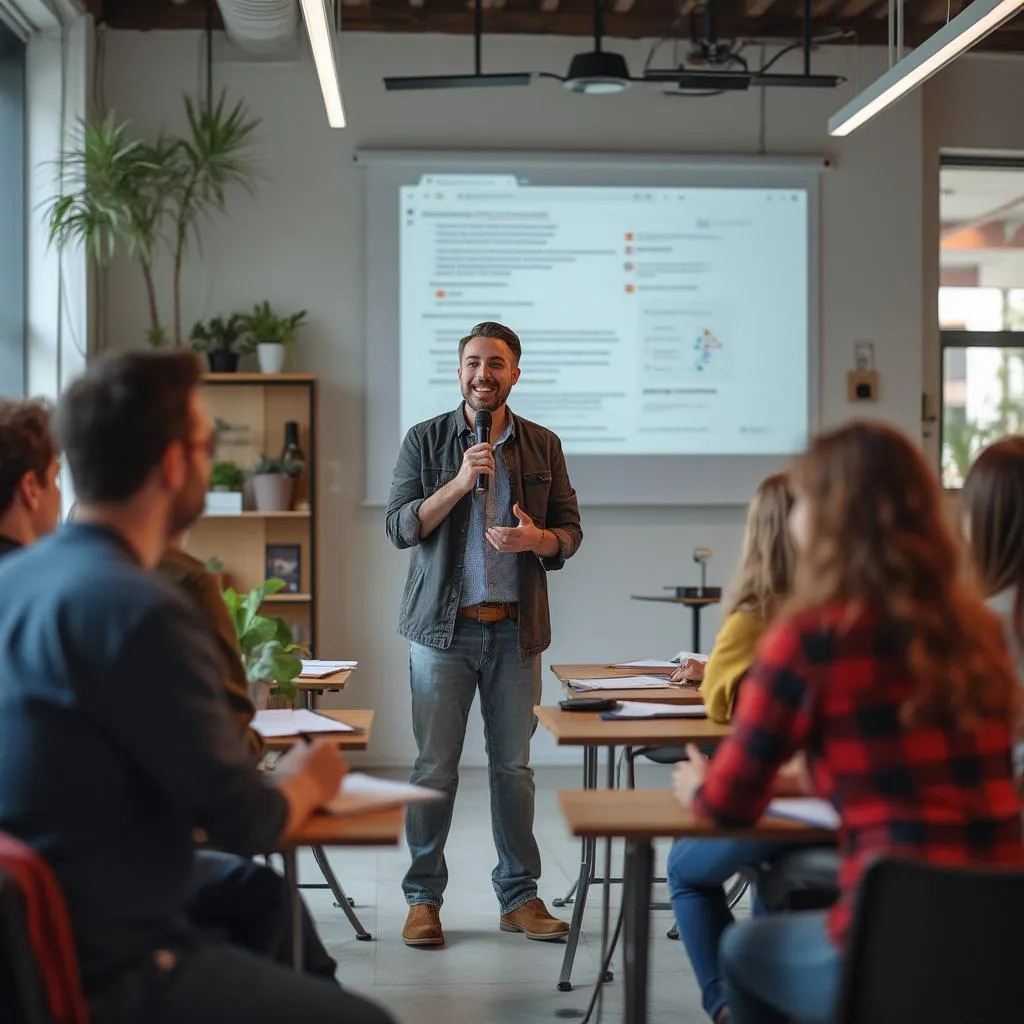 Gruppo di persone che imparano a parlare in pubblico